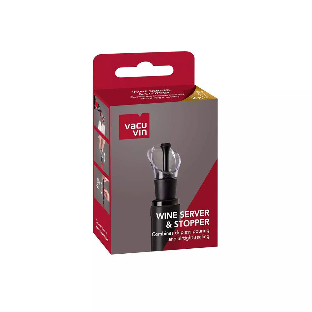 Vacu Vin Wine Pourer and Wine Stopper - 2-in-1 - Black - 2 Pieces