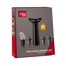 Vacu Vin Wine Pump - with 3 wine stoppers and wine pourer - Wine Saver Concerto - Black