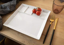 Fondue plate / Gourmet plate - 5 compartments - White - 24 x 24 cm