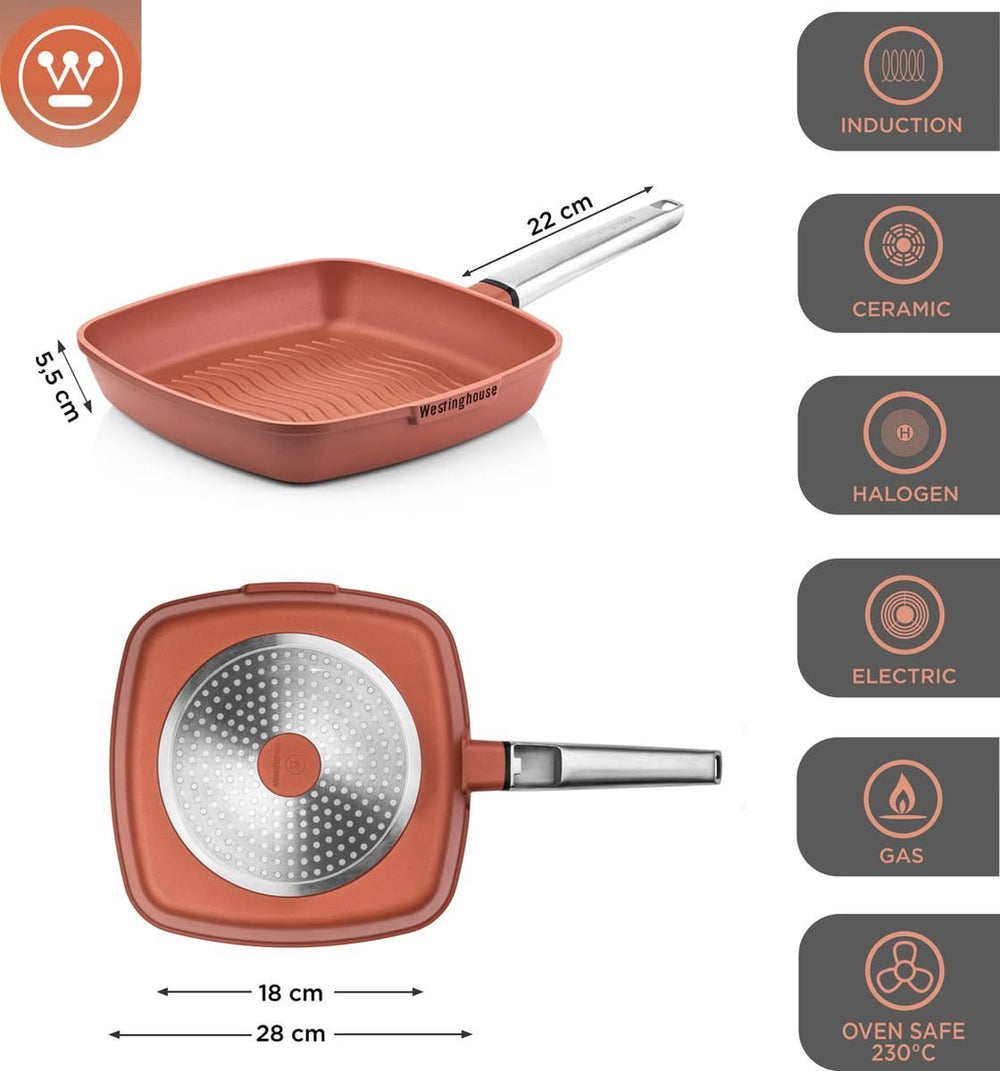 Westinghouse Performance Pan Set (Wok Pan + Grill Pan) ø 28 cm - Red - Induction and all other heat sources