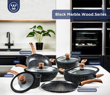 Westinghouse Pan Set Marble Wood (Wok pan ø 30 cm + Roasting pan + Snack pan ø 28 cm) - Induction and all other heat sources