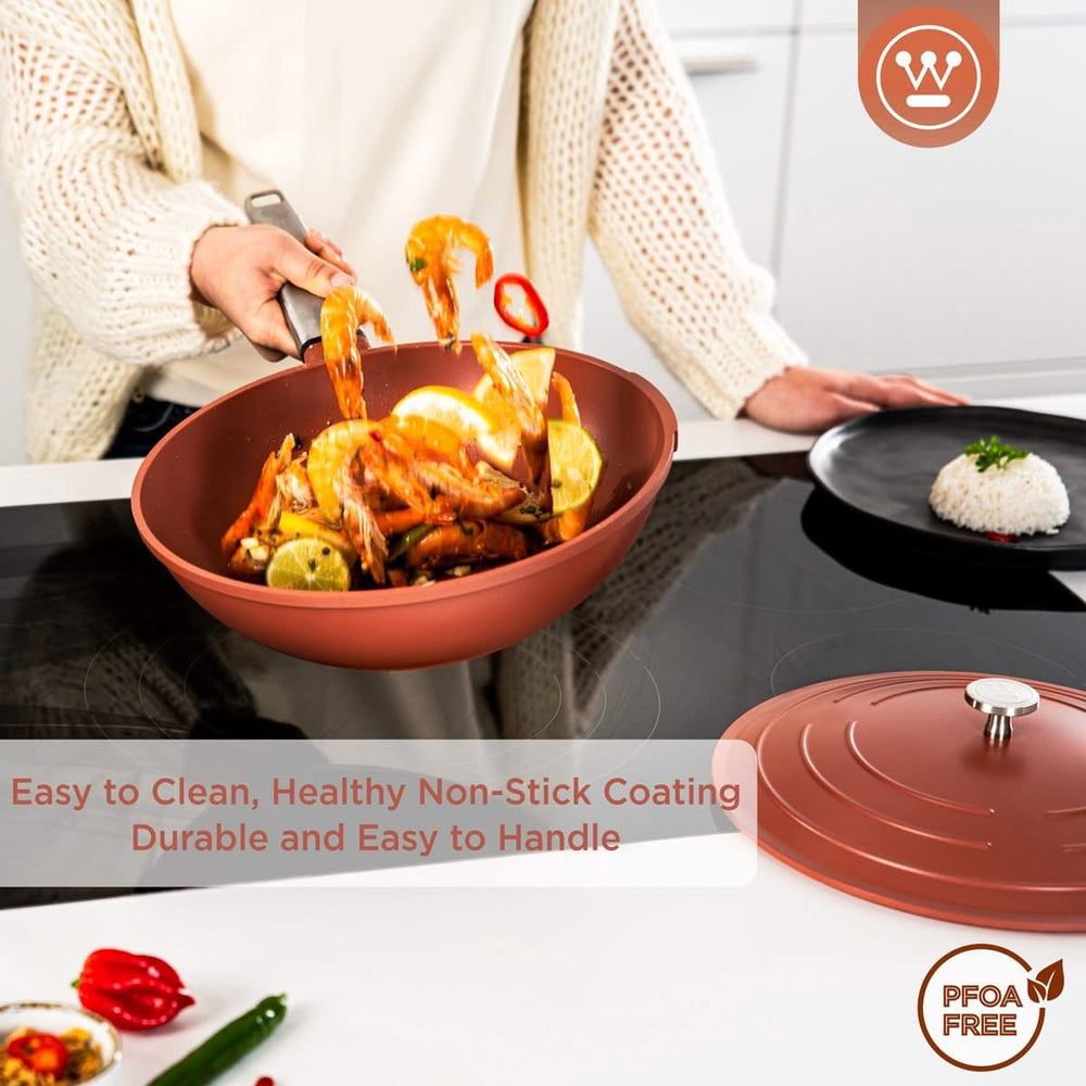 Westinghouse Performance Pan Set (Wok Pan + Grill Pan) ø 28 cm - Red - Induction and all other heat sources