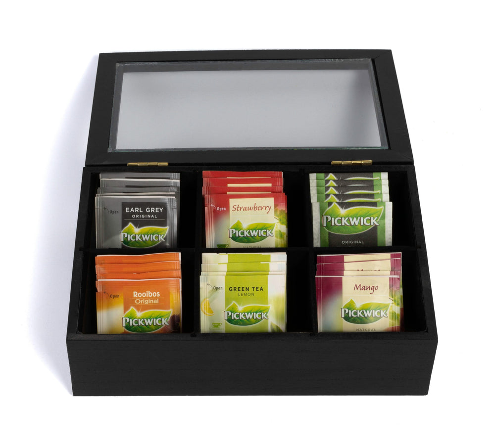 Sakura Tea Tea box - Black - 6 compartments - with Velvet - 24 x 16 cm