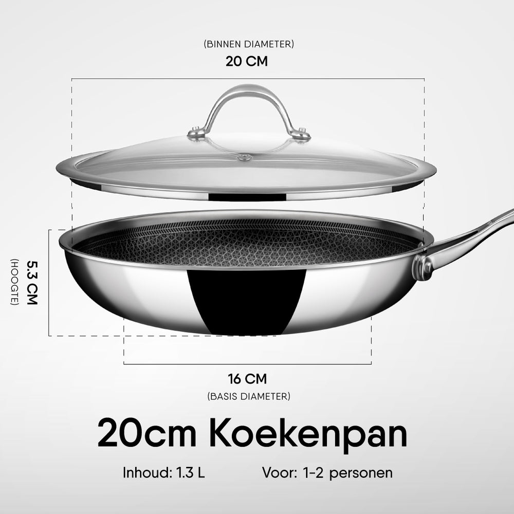 Stahl Cookware Koekenpan Hybrid 20 cm - Inclusief Glazen Deksel