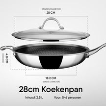 Stahl Cookware Koekenpan Hybrid 28 cm - Inclusief Glazen Deksel