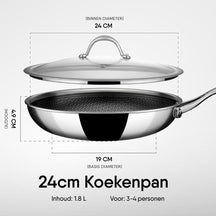 Stahl Cookware Koekenpan Hybrid 24 cm - Inclusief Glazen Deksel