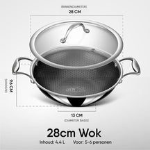 Stahl Cookware Wokpan Hybrid 28 cm - Inclusief Glazen Deksel