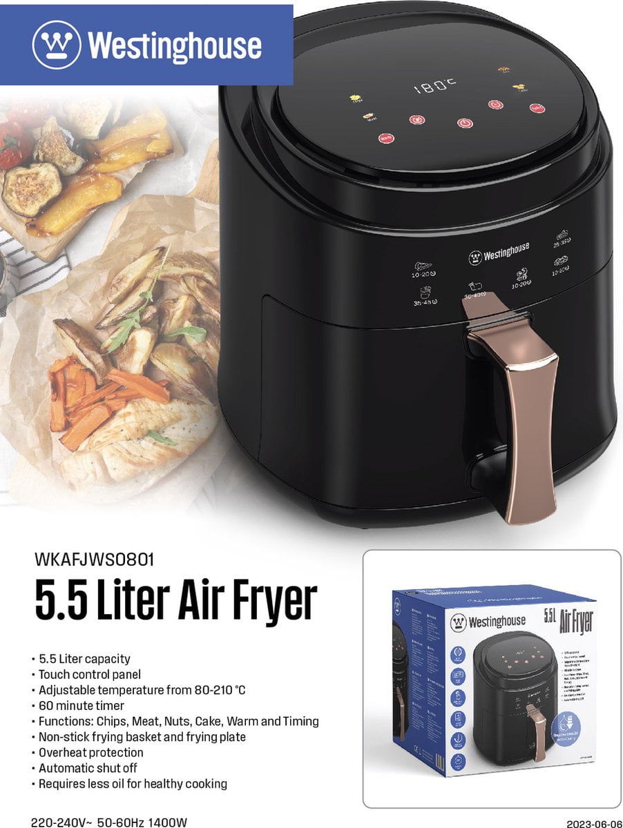 Westinghouse Airfryer / Heteluchtfriteuse - 1400 W - Zwart - 5.5 liter