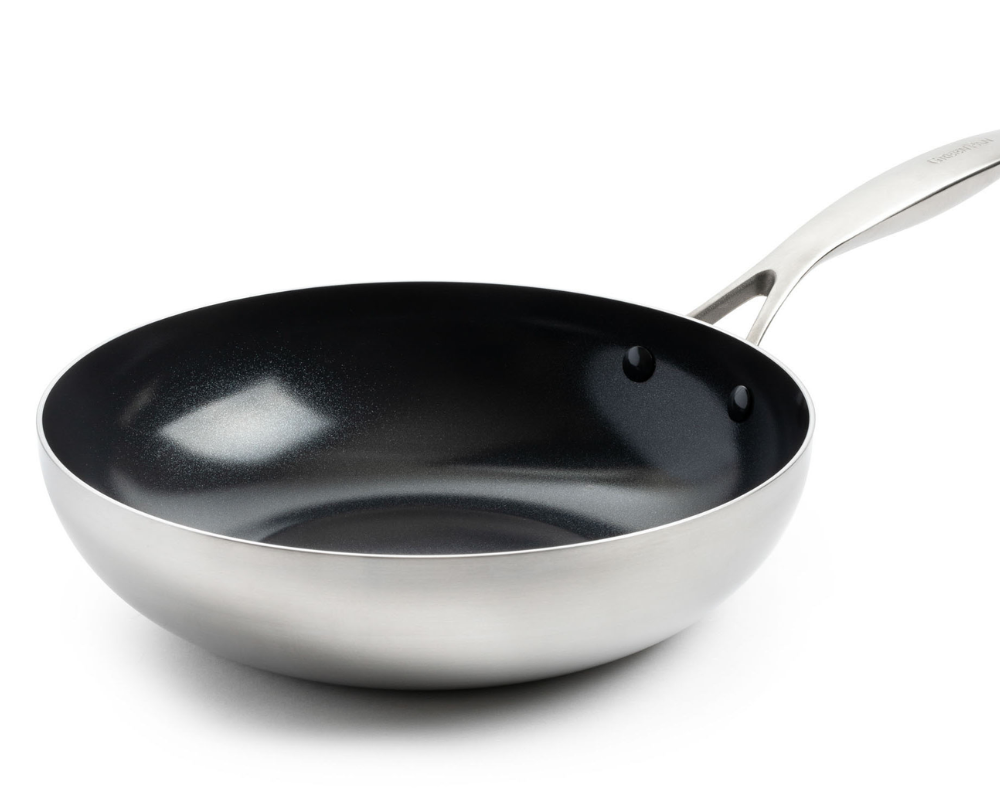 GreenPan Wok Geneva - Stainless Steel - ø 28 cm / 3.6 Liter - ceramic non-stick coating