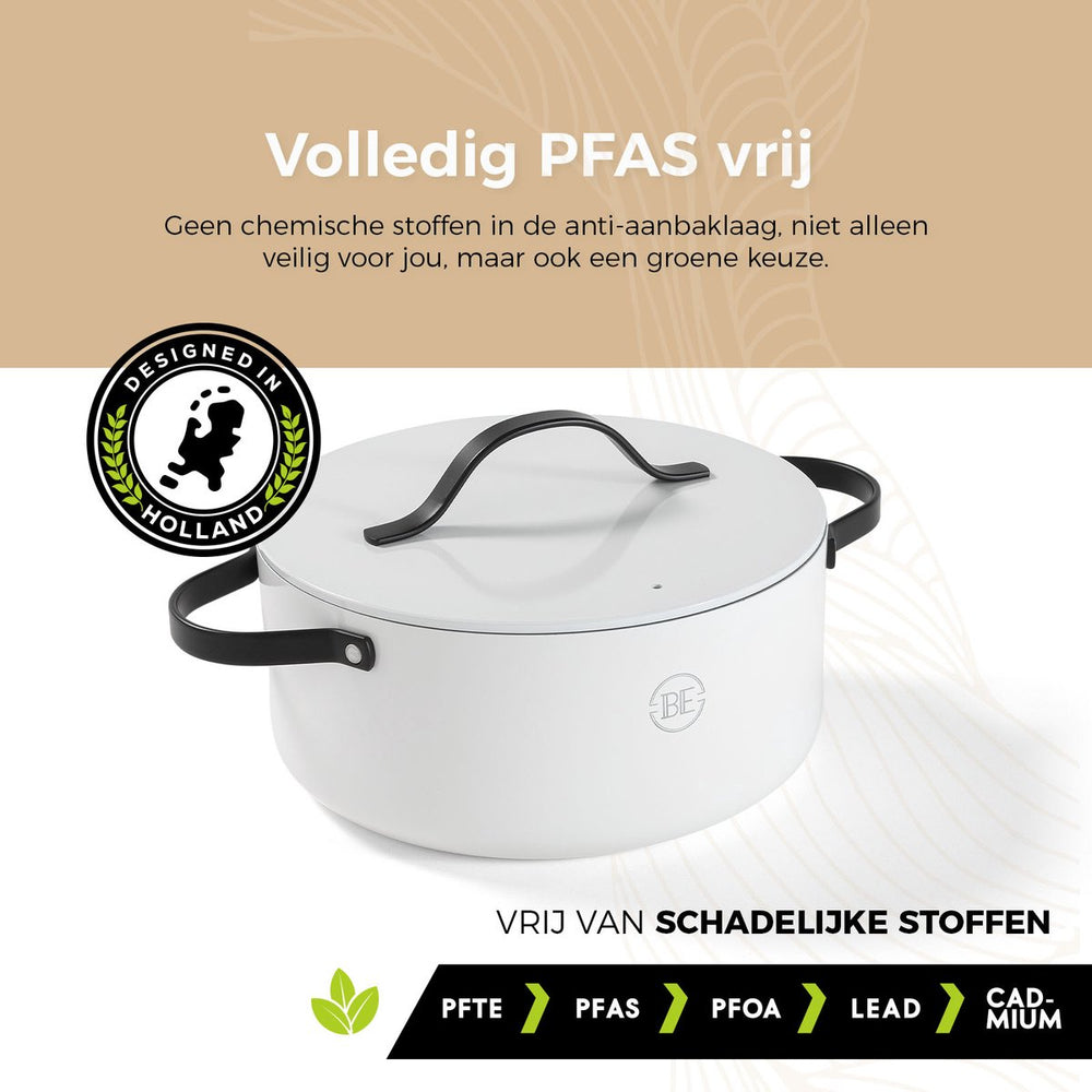 BE Living Braadpan met Deksel - Ø 24 cm - Keramische anti-aanbaklaag - Geschikt voor alle warmtebronnen - Wit