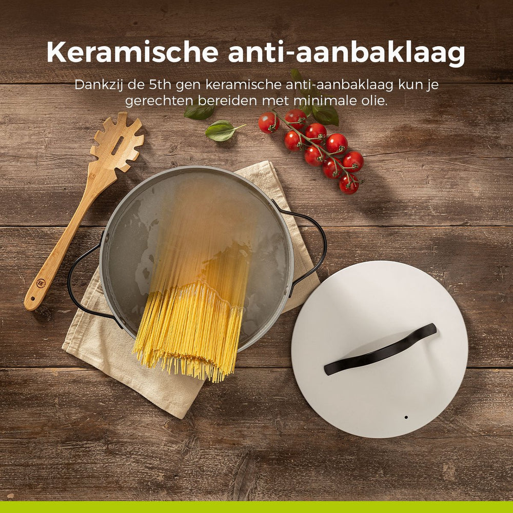 Be Living Braading Pan With Lid - Ø 28 Cm - Ceramic Anti -Piller - Suitable for all heat sources - White