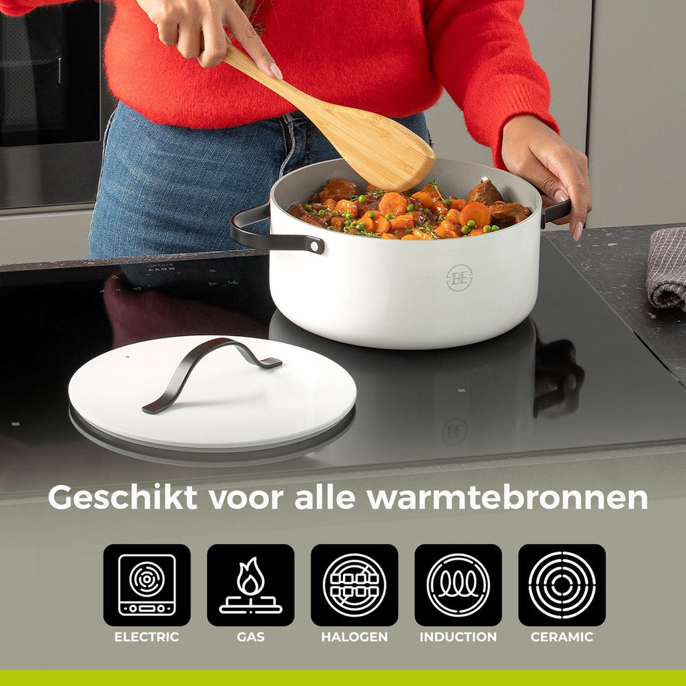 Be Living Braading Pan With Lid - Ø 28 Cm - Ceramic Anti -Piller - Suitable for all heat sources - White