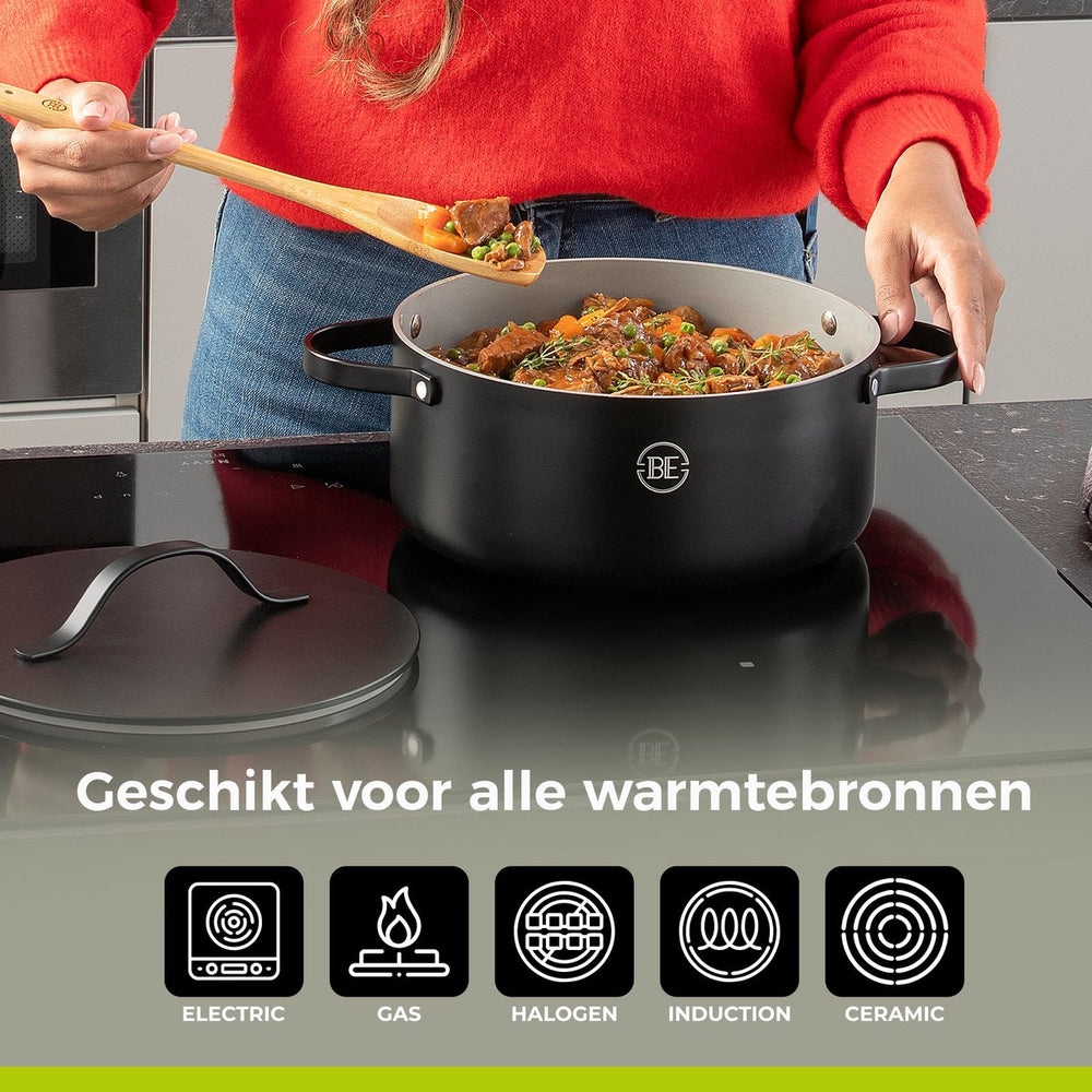 Be Living Braading Pan With Lid - Ø 28 Cm - Ceramic Anti -Piller - Suitable for all heat sources - Black