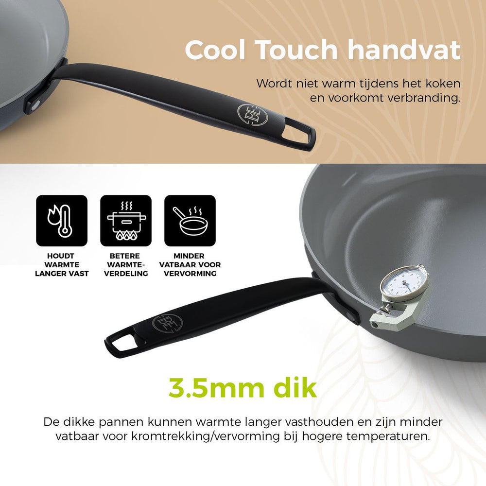 BE Living Hapjespan met Deksel - Ø 28cm - Keramische anti-aanbaklaag - PFAS vrij - Geschikt voor alle warmtebronnen - Grijs