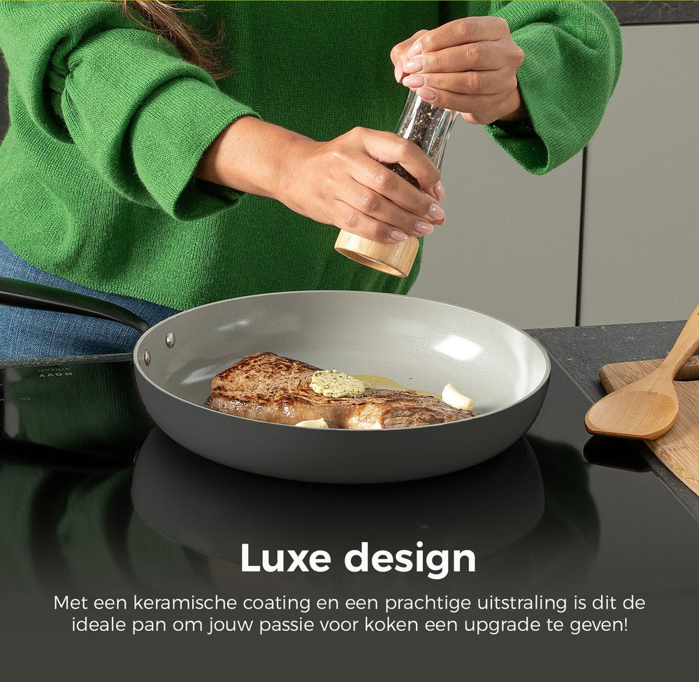 BE Living frying pan - Ø 28 cm - Ceramic non -stick coating - Pfas Free - Suitable for all heat sources - Gray