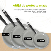 BE Living frying pan - Ø 28 cm - Ceramic non -stick coating - Pfas Free - Suitable for all heat sources - Gray