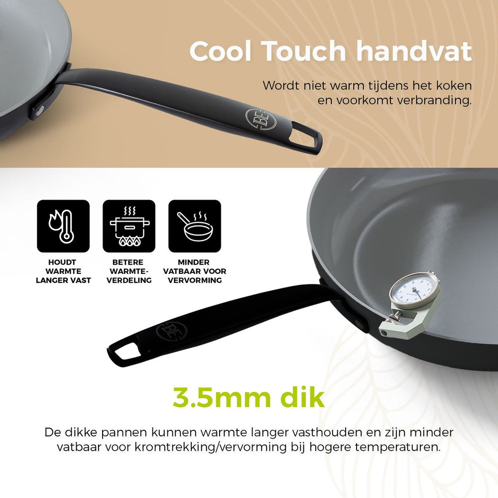 BE Living Koekenpannenset - Ø 24 & 28 cm - Keramische anti-aanbaklaag - Geschikt voor alle warmtebronnen - Zwart