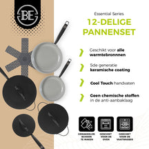 Be Living Pan Set - 12 -piece - Essential - Ceramic anti -stick coating - Suitable for all heat sources - Black