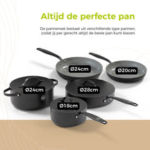 Be Living Pan Set - 12 -piece - Essential - Ceramic anti -stick coating - Suitable for all heat sources - Black