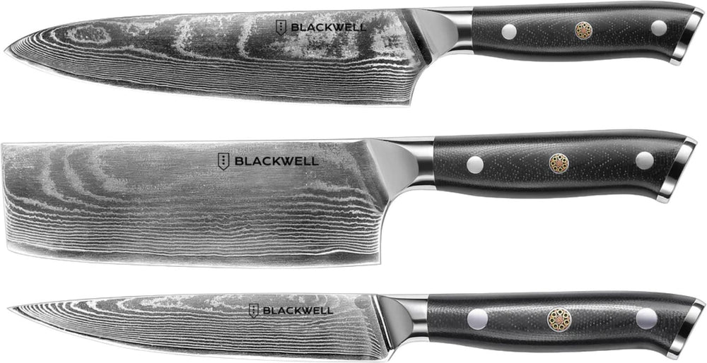 Blackwell Knife set (chef's knife + vegetable mesch + officeemes)) - Japanese style - 67 layers of damask steel - VG10 - 3- Party