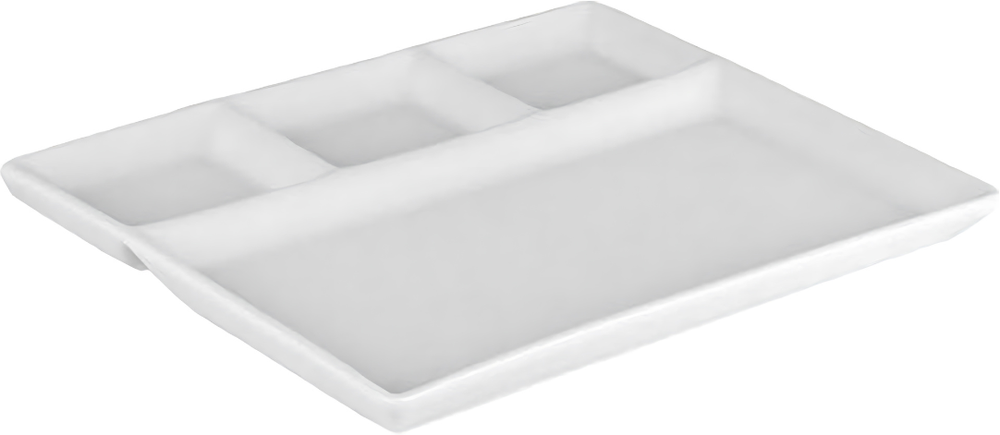 Fondue board / gourmet board / BBQ board - 3 compartments - white - 26 x 20 cm