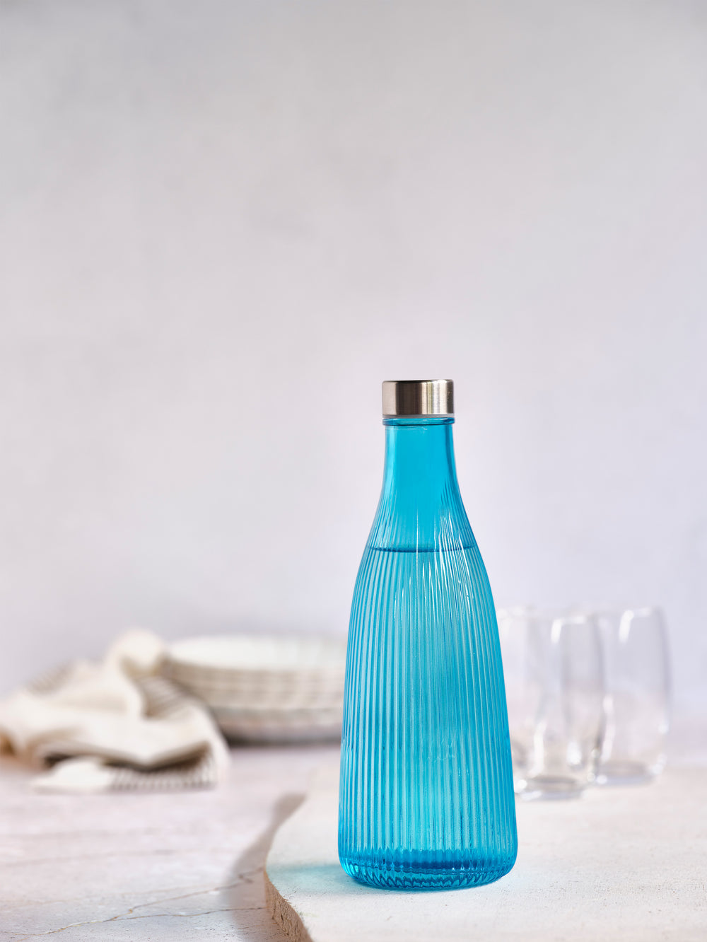 Cosy & Trendy Waterkaraf Atla - with stainless steel cap - Glass - Azure Blue - 1 liter