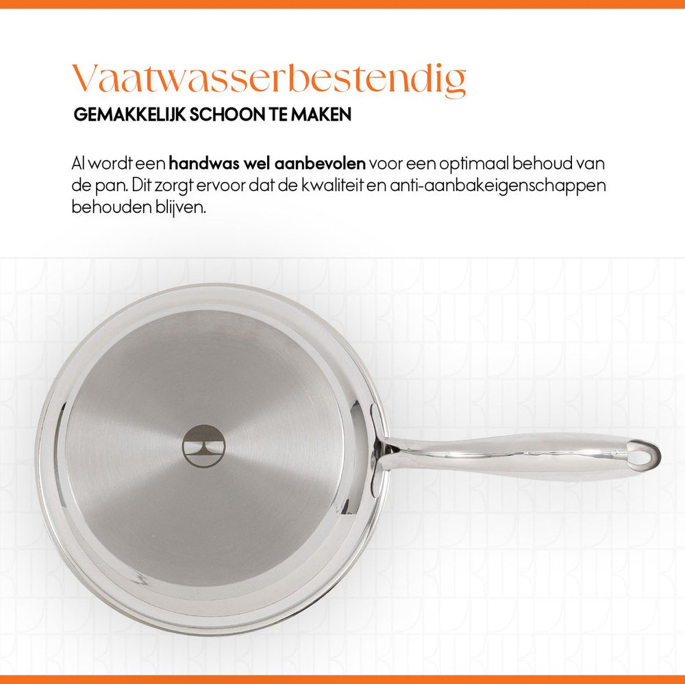 ELLE Gourmet Classique Koekenpan - Ø 24 cm  - Zonder anti-aanbaklaag  - RVS