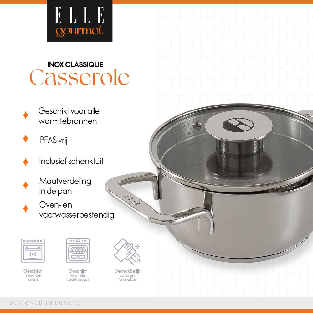 ELLE Gourmet Classique Kookpan met Deksel - Ø 16 cm  - RVS