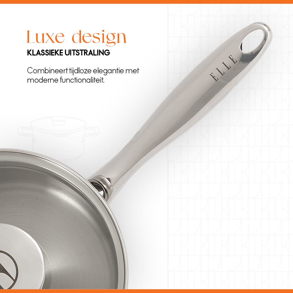 ELLE Gourmet Classique Steelpan met Deksel - Ø 16cm  - Zonder anti-aanbaklaag - RVS