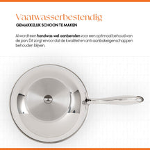 ELLE Gourmet Classique Wokpan met bijbehorende deksel- Ø 28 cm  - Zonder anti-aanbaklaag  - RVS