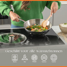 ELLE Gourmet Classique Wokpan met bijbehorende deksel- Ø 28 cm  - Zonder anti-aanbaklaag  - RVS