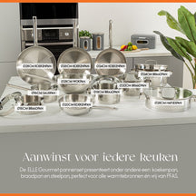 ELLE Gourmet Moderne Wokpan met Deksel - Ø 28 cm  - Zonder anti-aanbaklaag - RVS