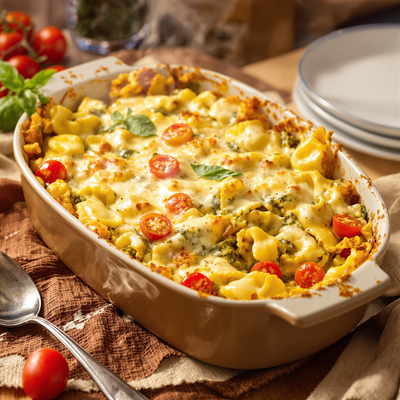 Ravioli casserole with pesto