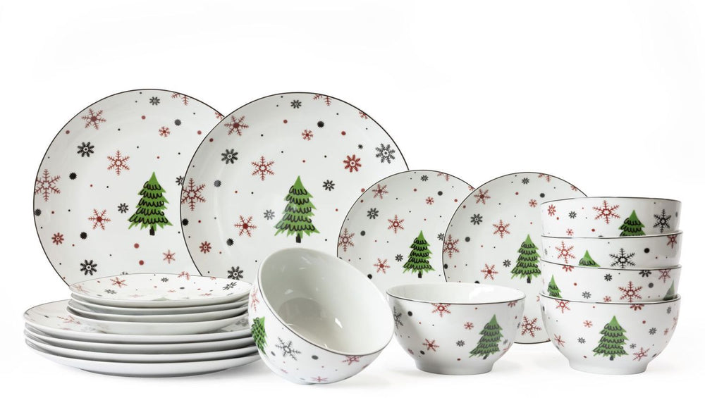 Studio Tavola Kerstservies - Porselein - Rood - 18-delig / 6 personen