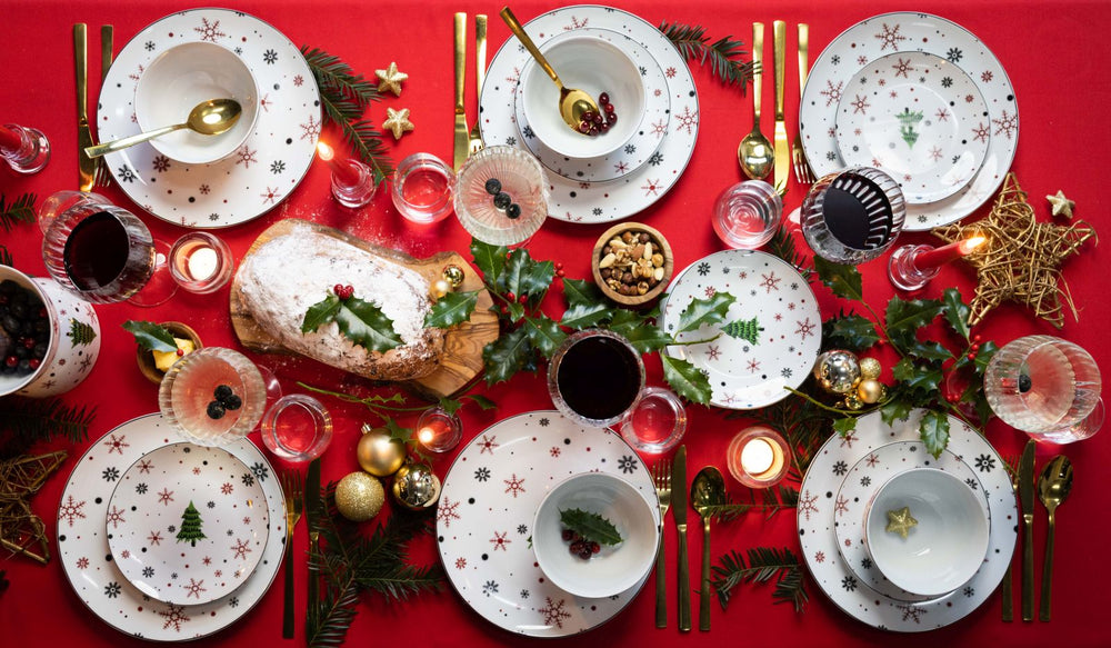 Studio Tavola Kerstservies - Porselein - Rood - 18-delig / 6 personen