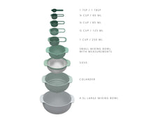 Joseph Joseph Mixing Bowl / Colander / Sieve / Measuring Spoon - Nest Sage - 9-Piece