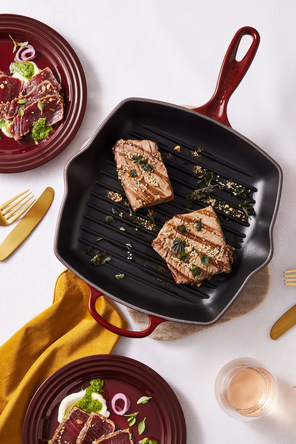 Le Creuset Grillpan Signature - Garnet - 26 x 26 cm - geëmailleerde anti-aanbaklaag