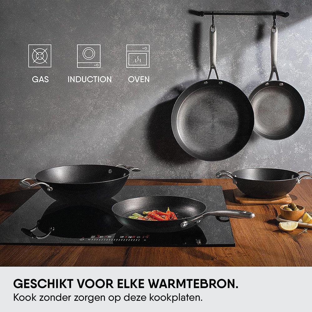 Stahl Cookware Wokpan Gietijzer Lichtgewicht - 28 cm - Ook inductie geschikt