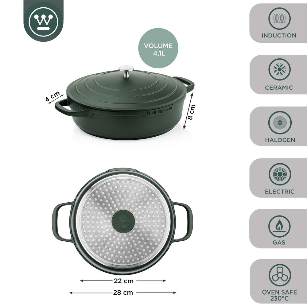 Westinghouse Skillet Performance Gracious Green - ø 28 cm / 4.1 Liter - standard non-stick coating