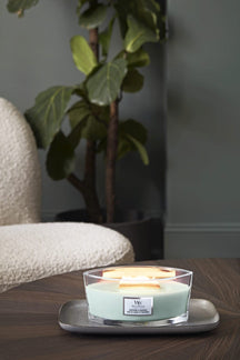 WoodWick Scented Candle Ellipse Sagewood & Seagrass - 9 cm / 19 cm - Scented Candle in Glass - Wooden Wick