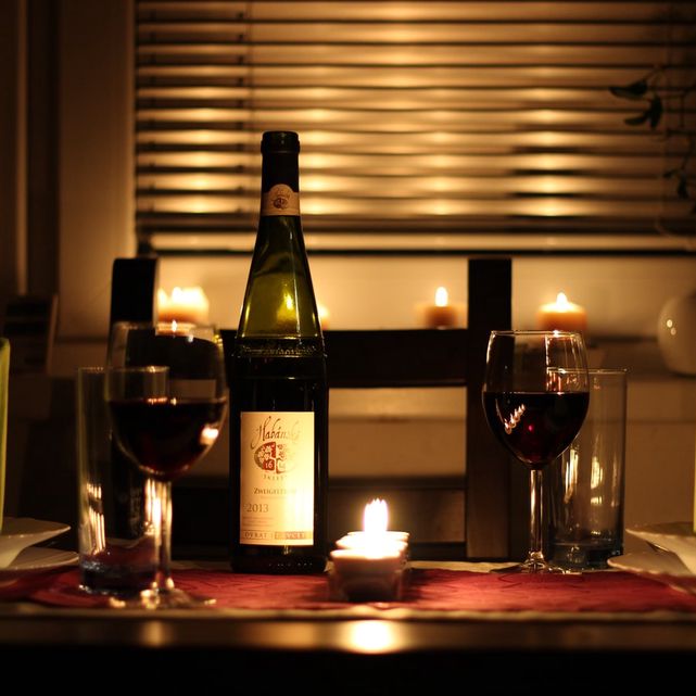 Preparing a romantic home dinner