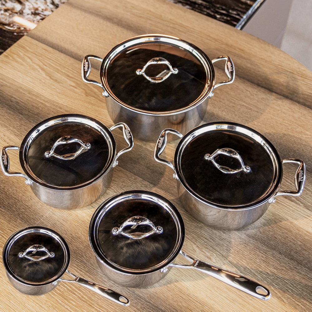 Stahl Cookware Pannenset Triply 5 delig - Kookpan 18, 20 en 24 cm - Steelpan 18 en 16cm