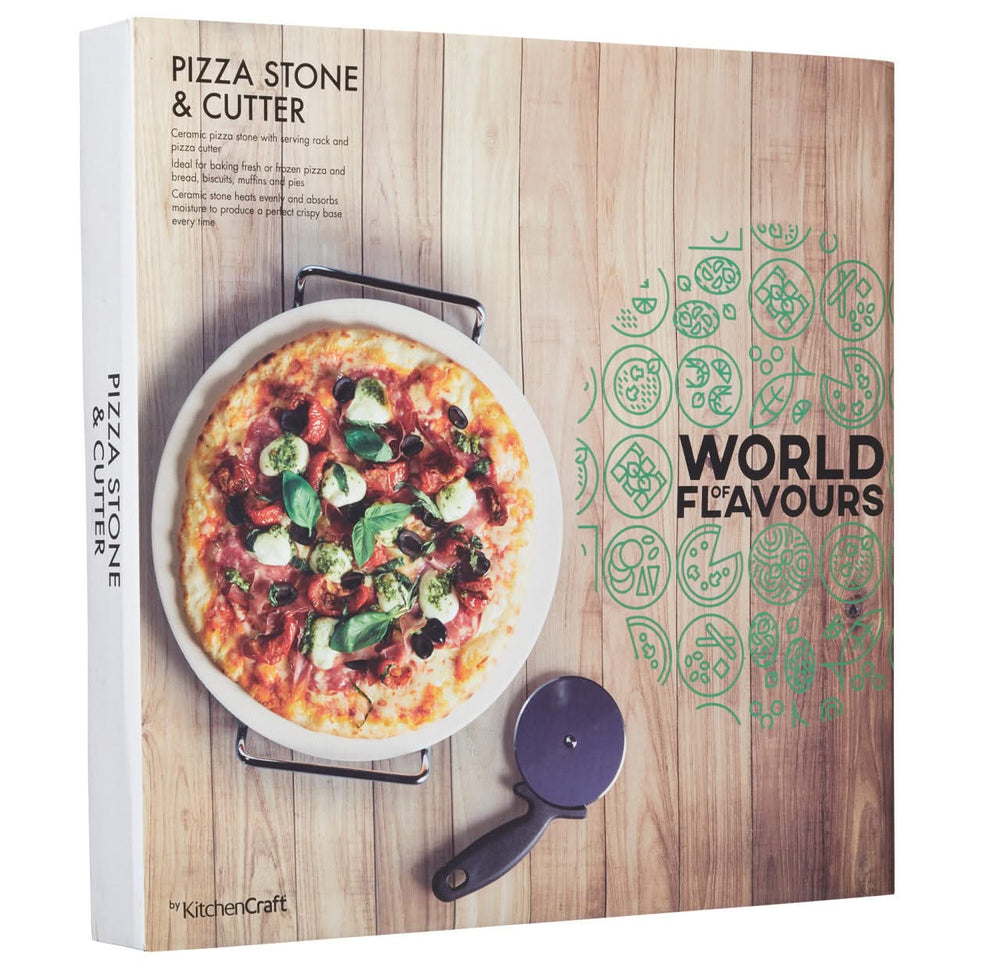 KitchenCraft Pizza Stone and Pizza Knife - 32 cm