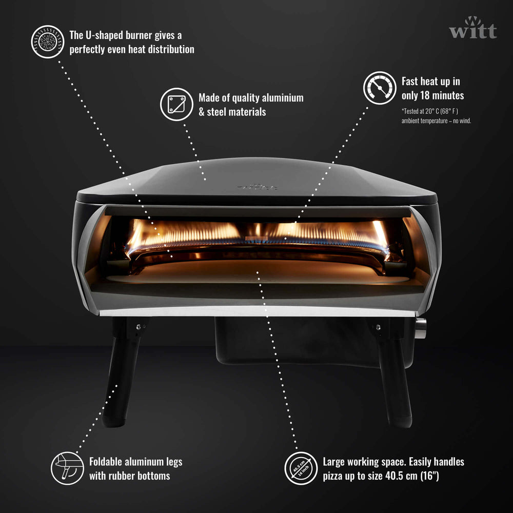 Witt Pizza Oven Etna Fermo - Op Gas voor buiten - Mat Zwart - voor ø 40 cm pizza's