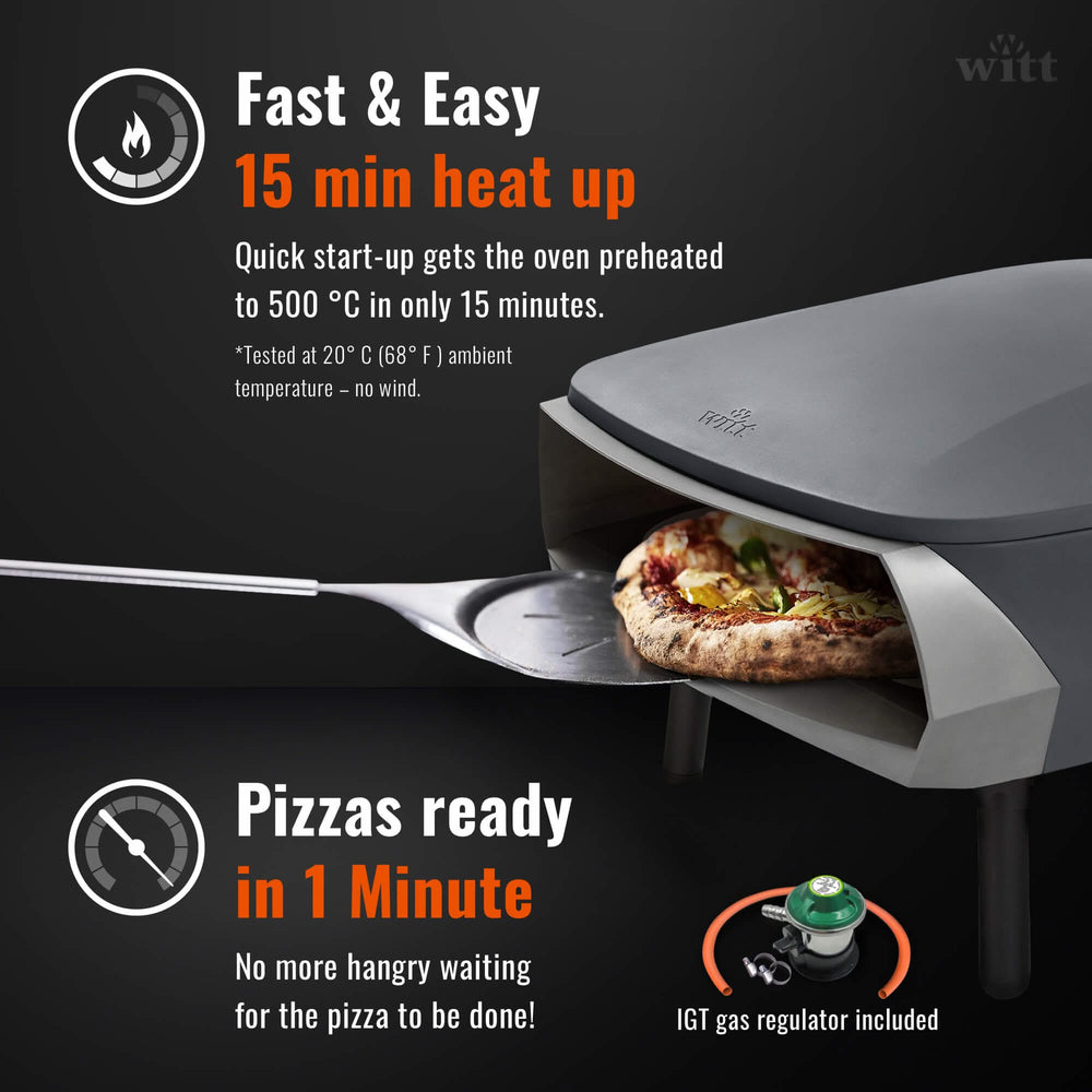 Witt Pizza Oven Etna Rotante - Op Gas voor buiten - Mat Grafiet - voor ø 40 cm pizza's - Roterende pizzasteen